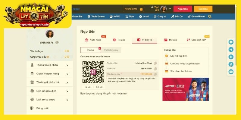 Người chơi nạp tiền nhanh chóng theo hướng dẫn chi tiết